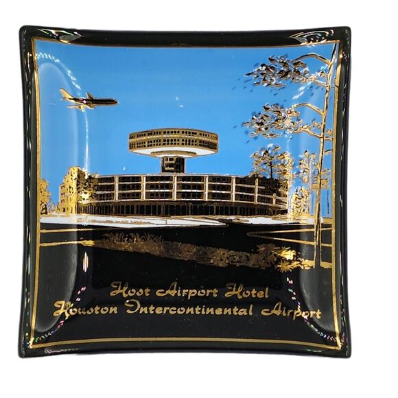Vintage Houston Intercontinental Airport Host Hotel Glass Ashtray MCM - Picture 1 of 6